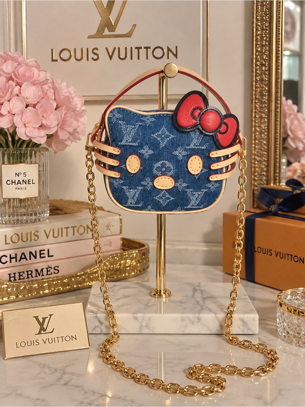 Hello Kitty Denim Monogram Mini Crossbody Bag - Blue